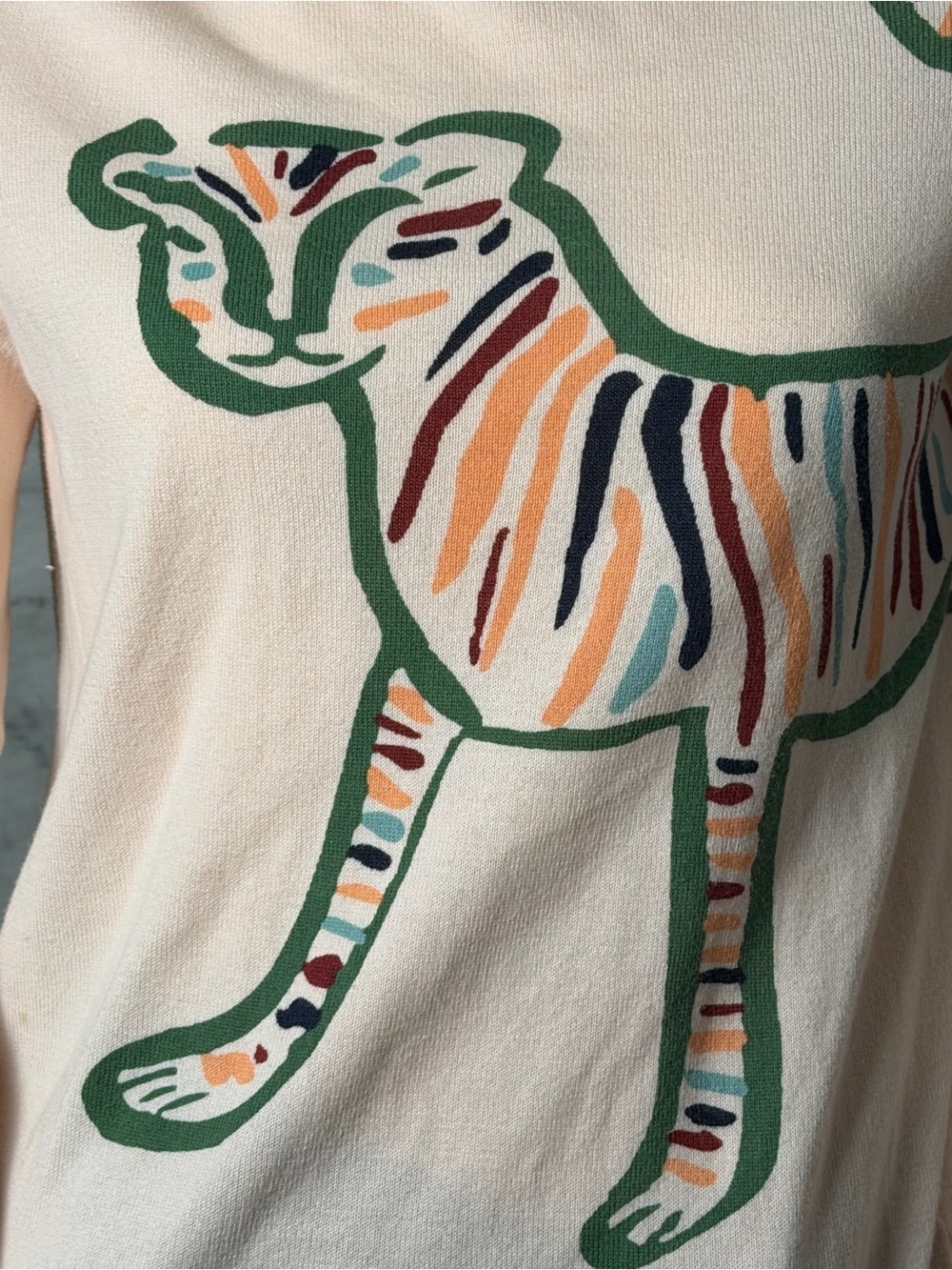 Boden Tiger Soft Brush Pink Peach Crewneck Sweater Whimsical Artsy 100% Cotton S - Picture 2 of 15